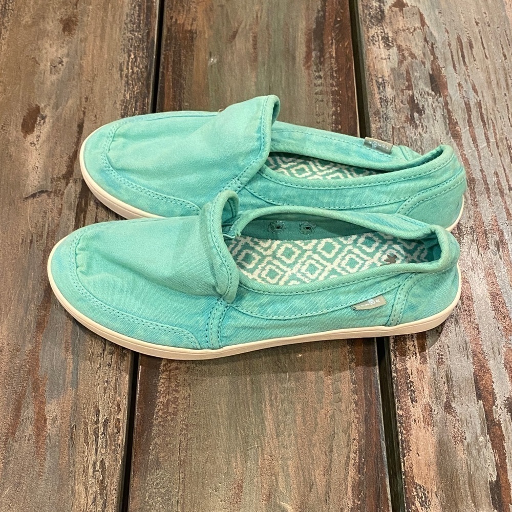 Sanuk Pair O Dice Canvas Relaxed Sneakers Comfort Shoes Aqua Green Womens Size 5 - Picture 9 of 9